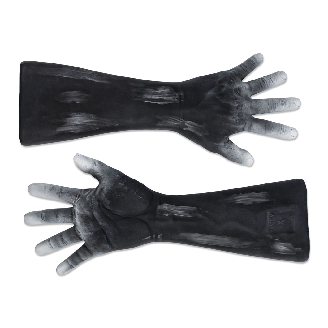 HYPER- REALISTIC MATTE BLACK WITH GRAY FINISH ELBOW-LENGTH MEN'S GLOVES