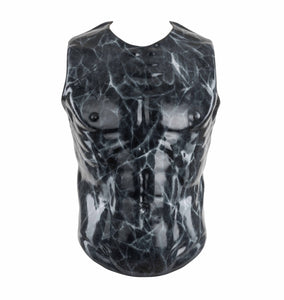 Men's black faux marble vest accented with strong white veining