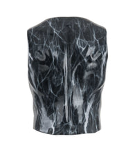 Men's black faux marble vest accented with strong white veining