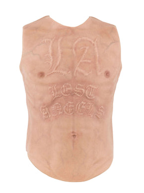 Men's hyper-realistic flesh vest with stylized scarification