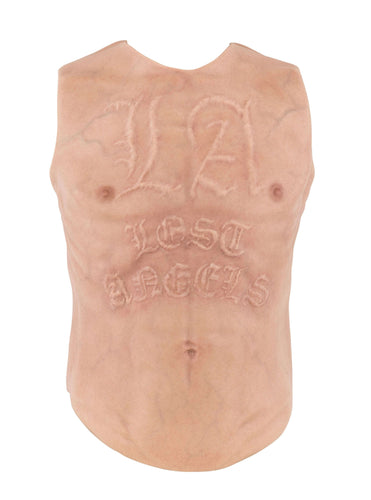 Men's hyper-realistic flesh vest with stylized scarification