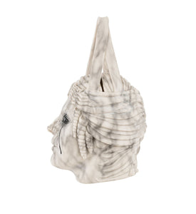 White faux marble handbag accented with strong dark veining